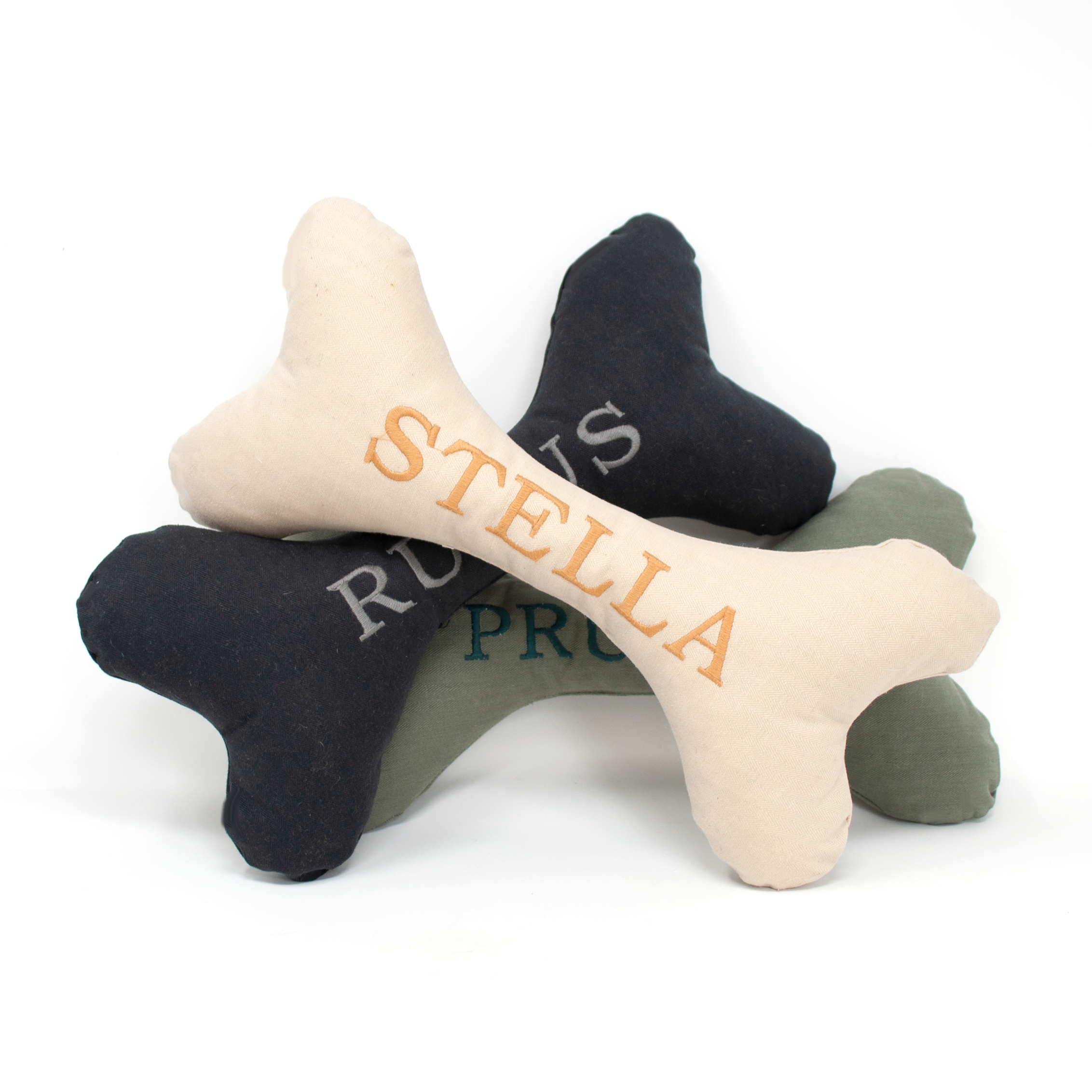 Personalised Waxed Cotton Dog Bone Toy - Charcoal