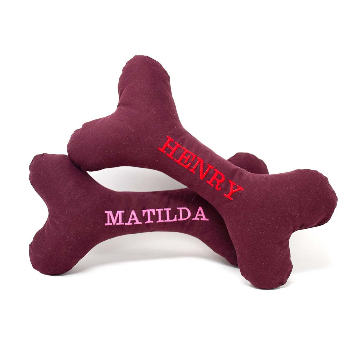 Personalised Waxed Cotton Dog Bone Toy - Wine