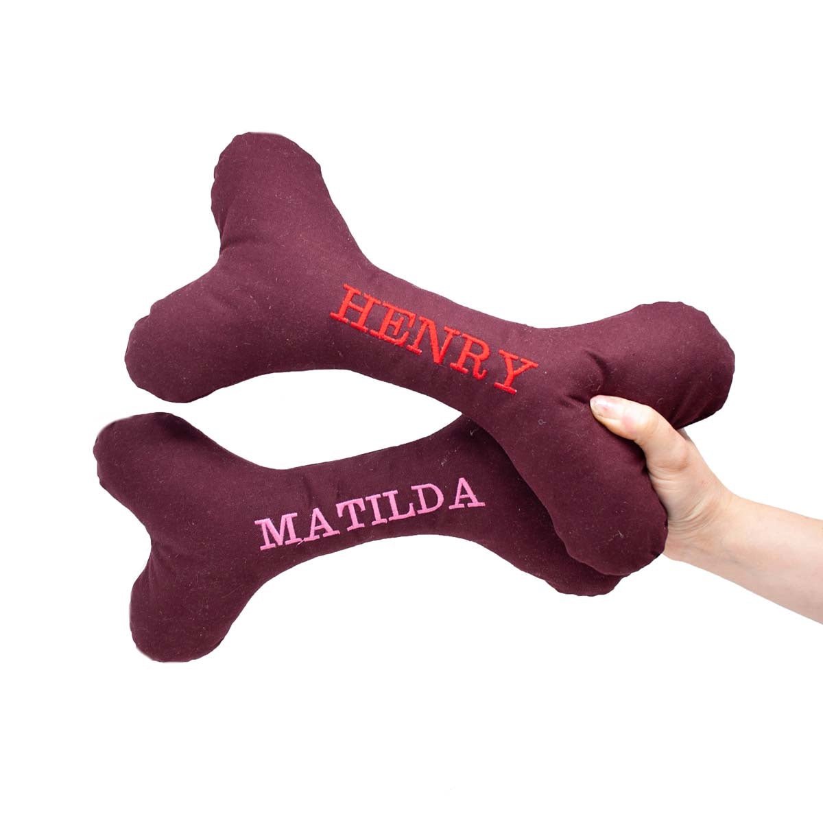 Personalised Waxed Cotton Dog Bone Toy - Wine