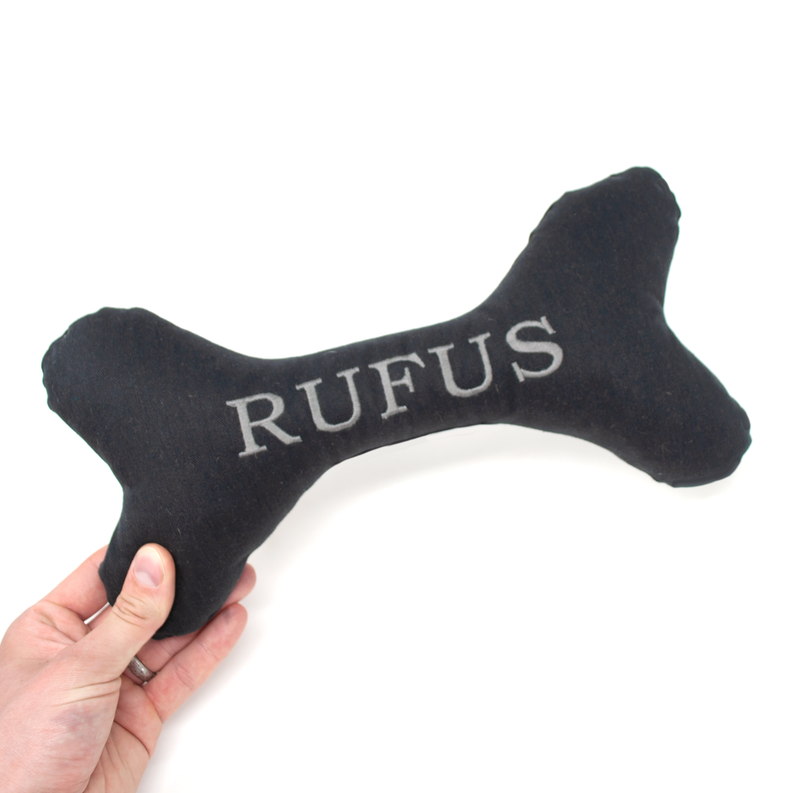 Personalised Waxed Cotton Dog Bone Toy - Charcoal