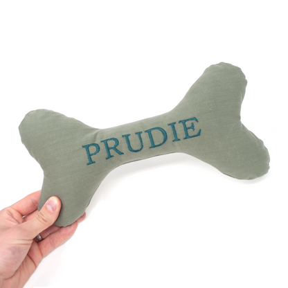 Personalised Waxed Cotton Dog Bone Toy - Forest Green